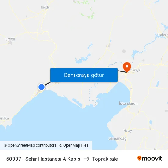 50007 - Şehir Hastanesi A Kapısı to Toprakkale map