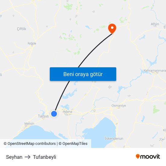 Seyhan to Tufanbeyli map