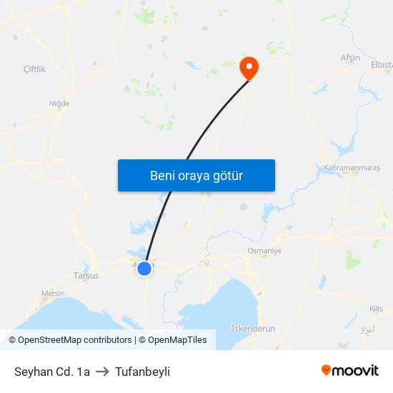 Seyhan Cd. 1a to Tufanbeyli map