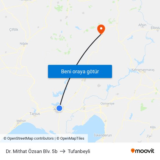 Dr. Mithat Özsan Blv. 5b to Tufanbeyli map