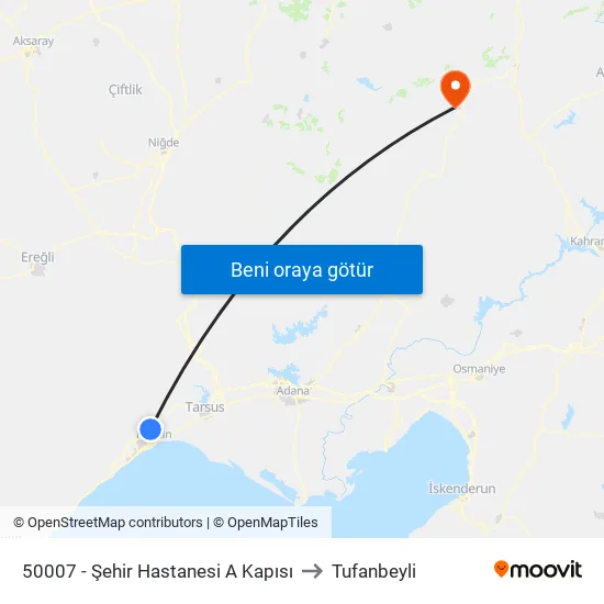 50007 - Şehir Hastanesi A Kapısı to Tufanbeyli map