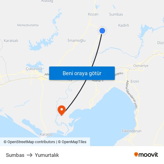 Sumbas to Yumurtalık map