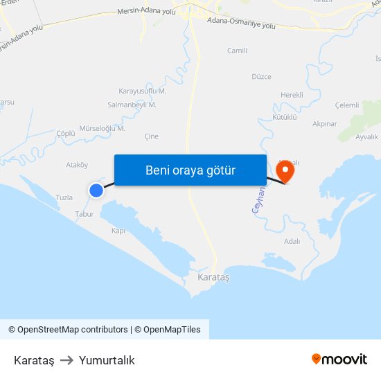 Karataş to Yumurtalık map