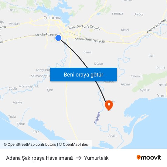 Adana Şakirpaşa Havalimanı✈ to Yumurtalık map