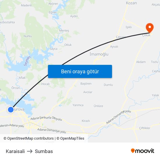 Karaisali to Sumbas map