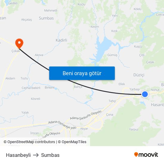 Hasanbeyli to Sumbas map