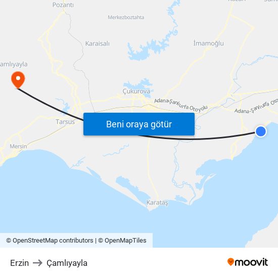 Erzin to Çamlıyayla map