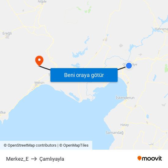 Merkez_E to Çamlıyayla map