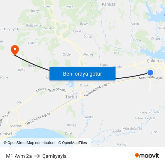 M1 Avm 2a to Çamlıyayla map