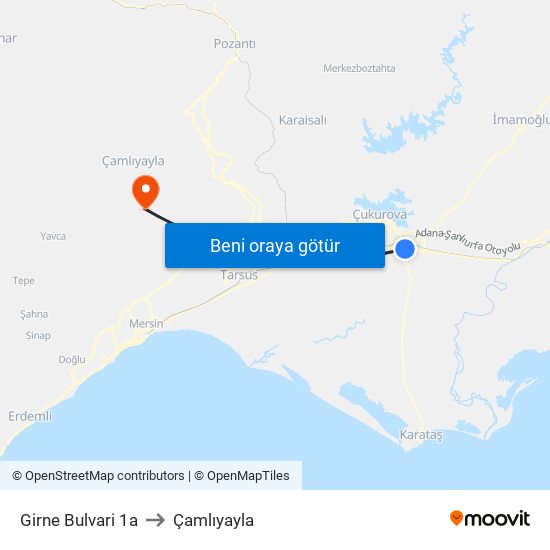 Girne Bulvari 1a to Çamlıyayla map