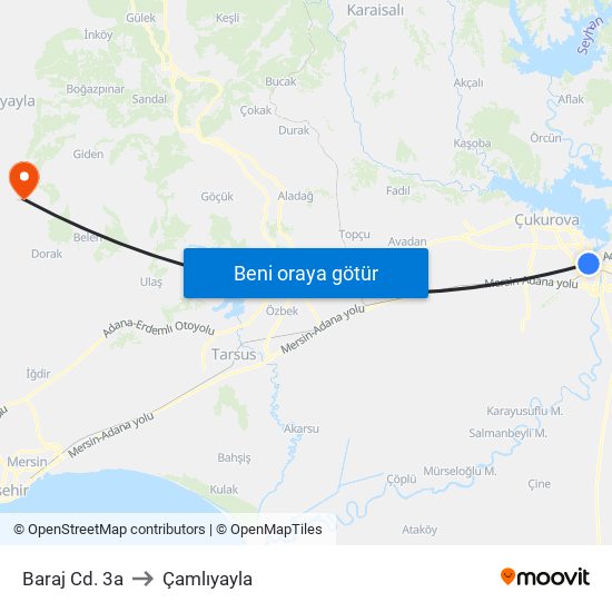Baraj Cd. 3a to Çamlıyayla map
