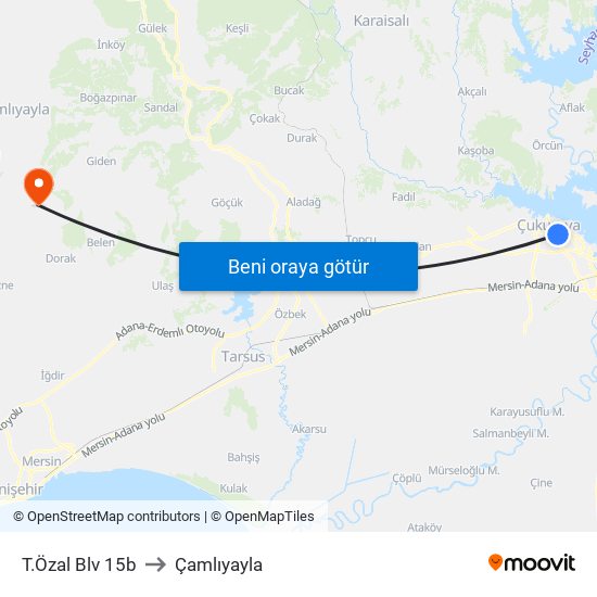T.Özal Blv 15b to Çamlıyayla map