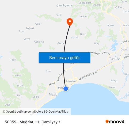 50059 - Muğdat to Çamlıyayla map