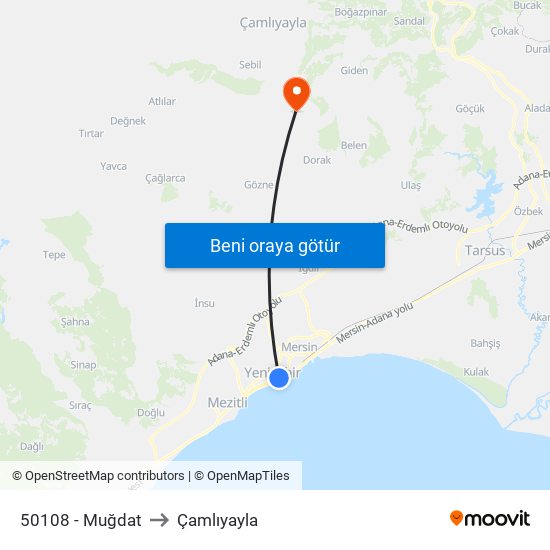 50108 - Muğdat to Çamlıyayla map
