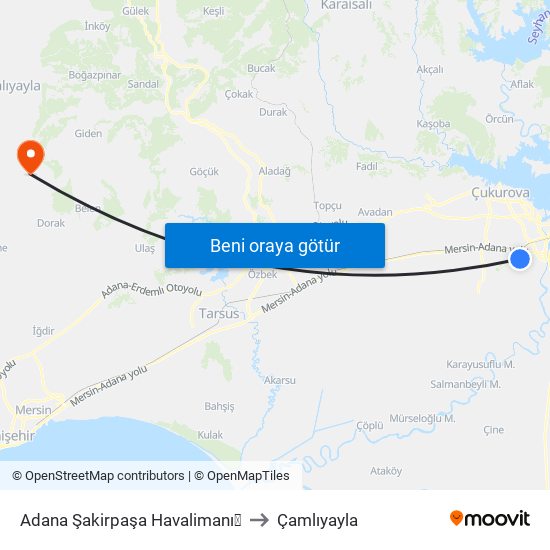 Adana Şakirpaşa Havalimanı✈ to Çamlıyayla map