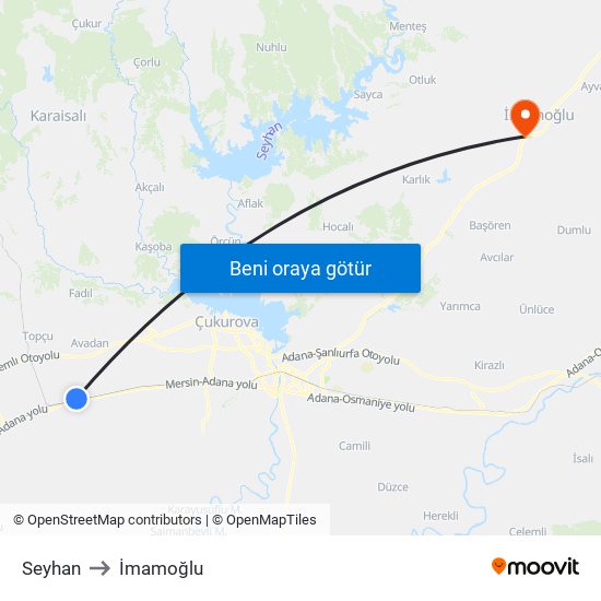 Seyhan to İmamoğlu map
