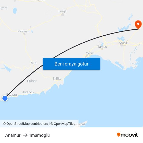 Anamur to İmamoğlu map