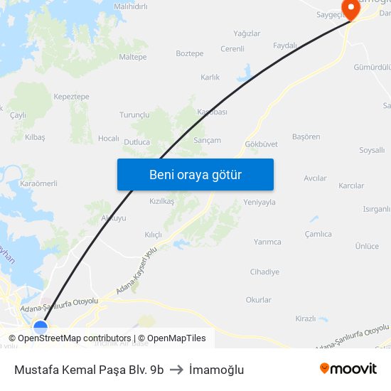 Mustafa Kemal Paşa Blv. 9b to İmamoğlu map