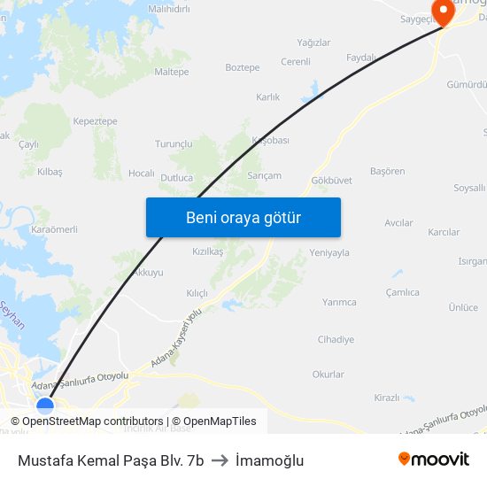 Mustafa Kemal Paşa Blv. 7b to İmamoğlu map