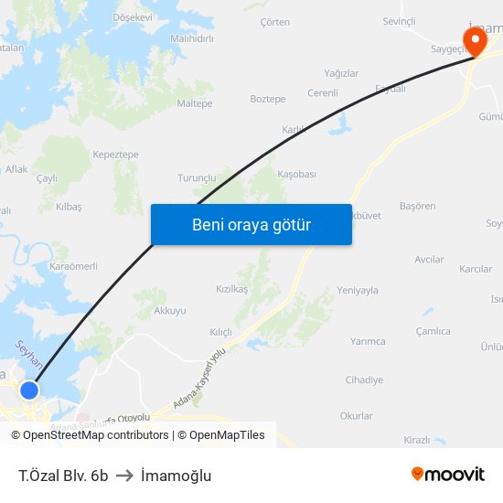 T.Özal Blv. 6b to İmamoğlu map