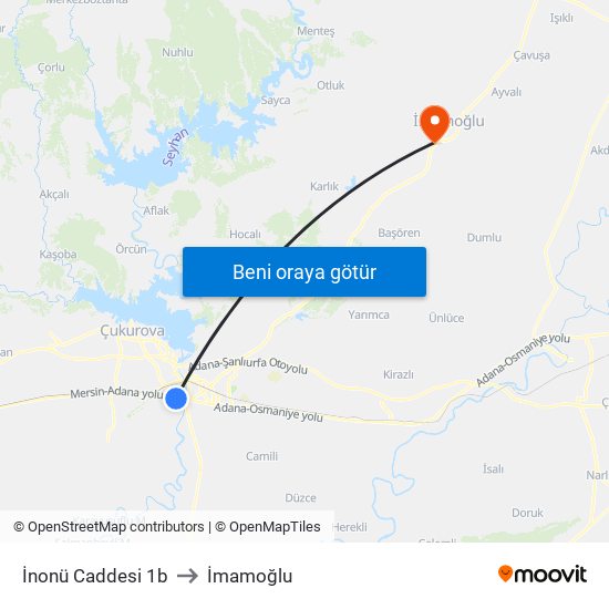 İnonü Caddesi 1b to İmamoğlu map