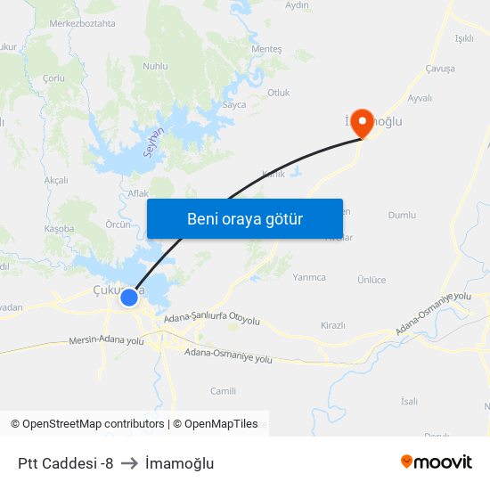 Ptt Caddesi -8 to İmamoğlu map