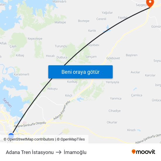 Adana Tren İstasyonu to İmamoğlu map