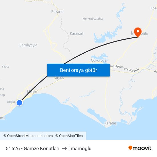 51626 - Gamze Konutları to İmamoğlu map