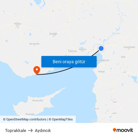 Toprakkale to Aydıncık map