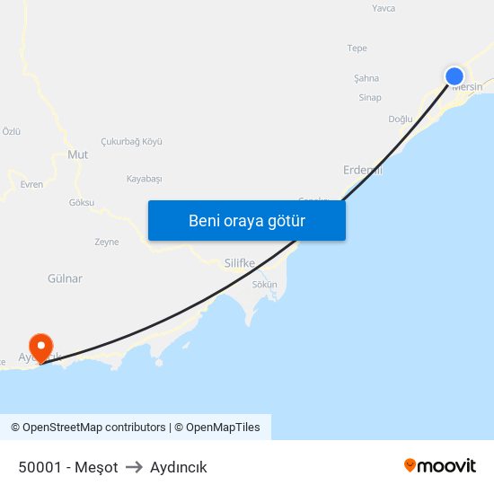 50001 - Meşot to Aydıncık map