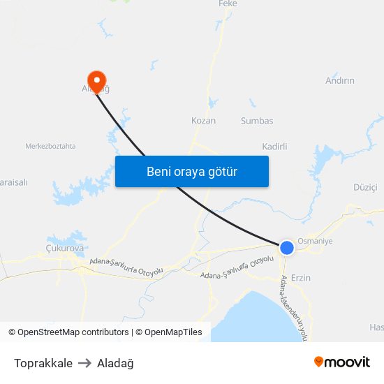 Toprakkale to Aladağ map