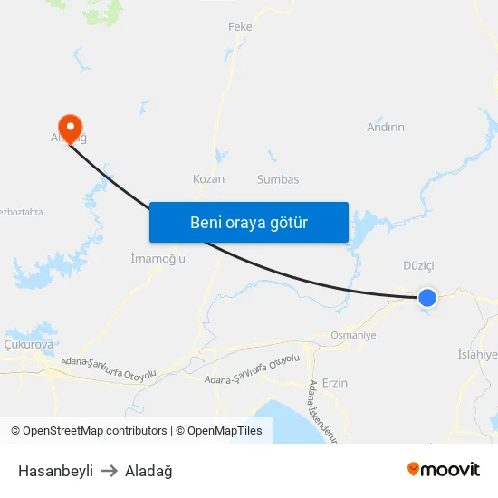 Hasanbeyli to Aladağ map