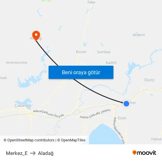 Merkez_E to Aladağ map