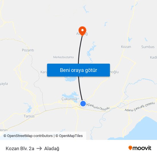 Kozan Blv. 2a to Aladağ map