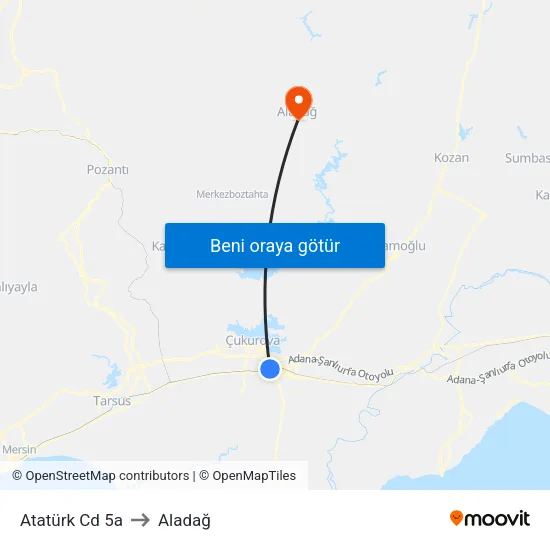 Atatürk Cd 5a to Aladağ map