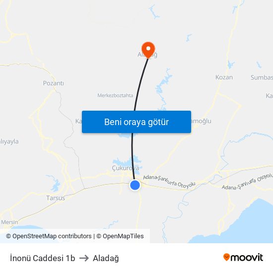İnonü Caddesi 1b to Aladağ map