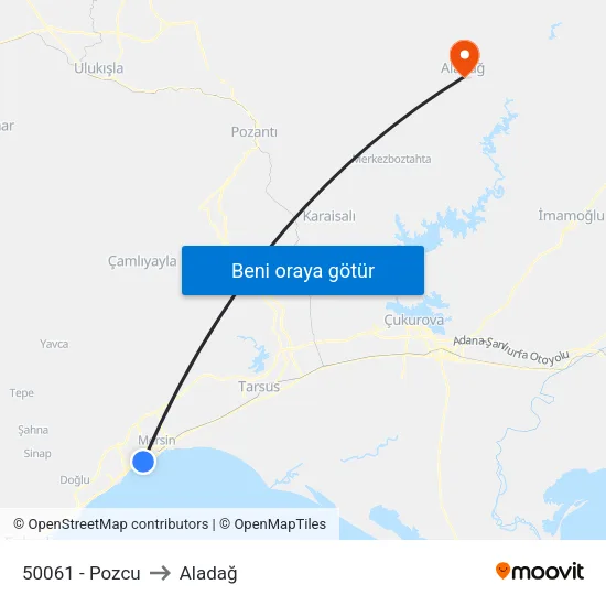 50061 - Pozcu to Aladağ map