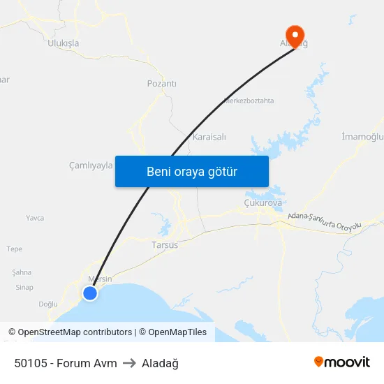 50105 - Forum Avm to Aladağ map