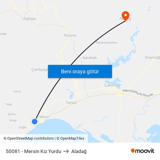 50081 - Mersin Kız Yurdu to Aladağ map