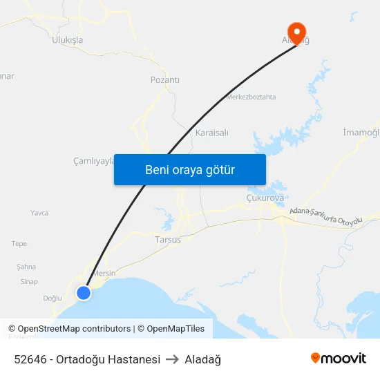 52646 - Ortadoğu Hastanesi to Aladağ map
