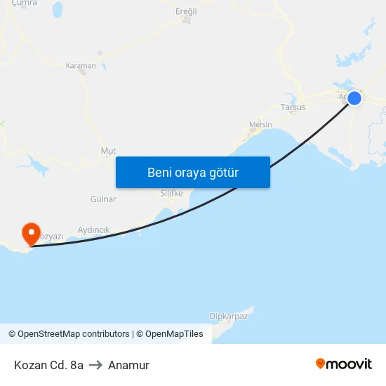 Kozan Cd. 8a to Anamur map