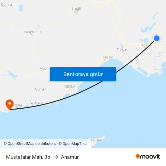 Mustafalar Mah. 3b to Anamur map