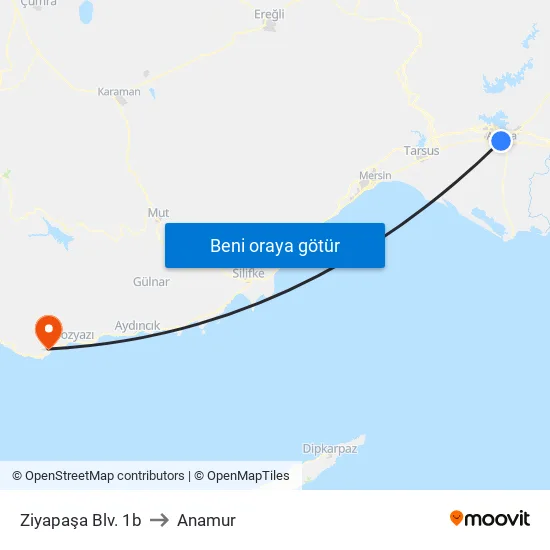 Ziyapaşa Blv. 1b to Anamur map