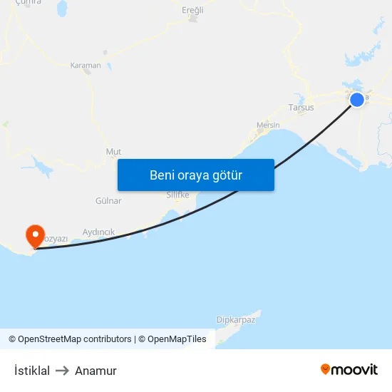 İstiklal to Anamur map