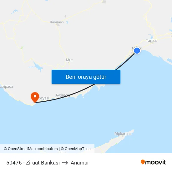 50476 - Ziraat Bankası to Anamur map