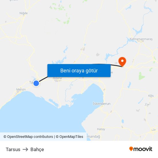 Tarsus to Bahçe map