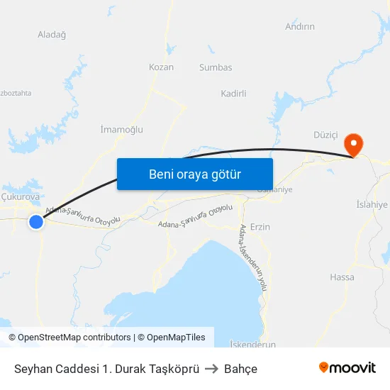 Seyhan Caddesi 1. Durak Taşköprü to Bahçe map