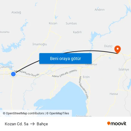 Kozan Cd. 5a to Bahçe map