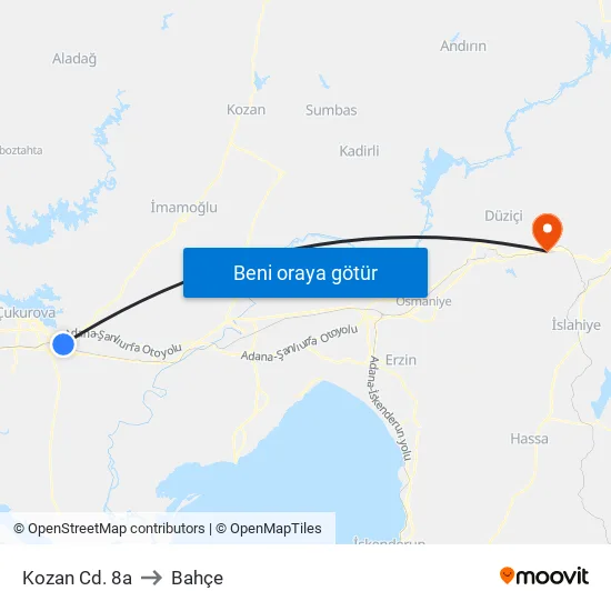 Kozan Cd. 8a to Bahçe map
