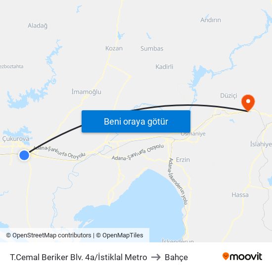 T.Cemal Beriker Blv. 4a/İstiklal Metro to Bahçe map